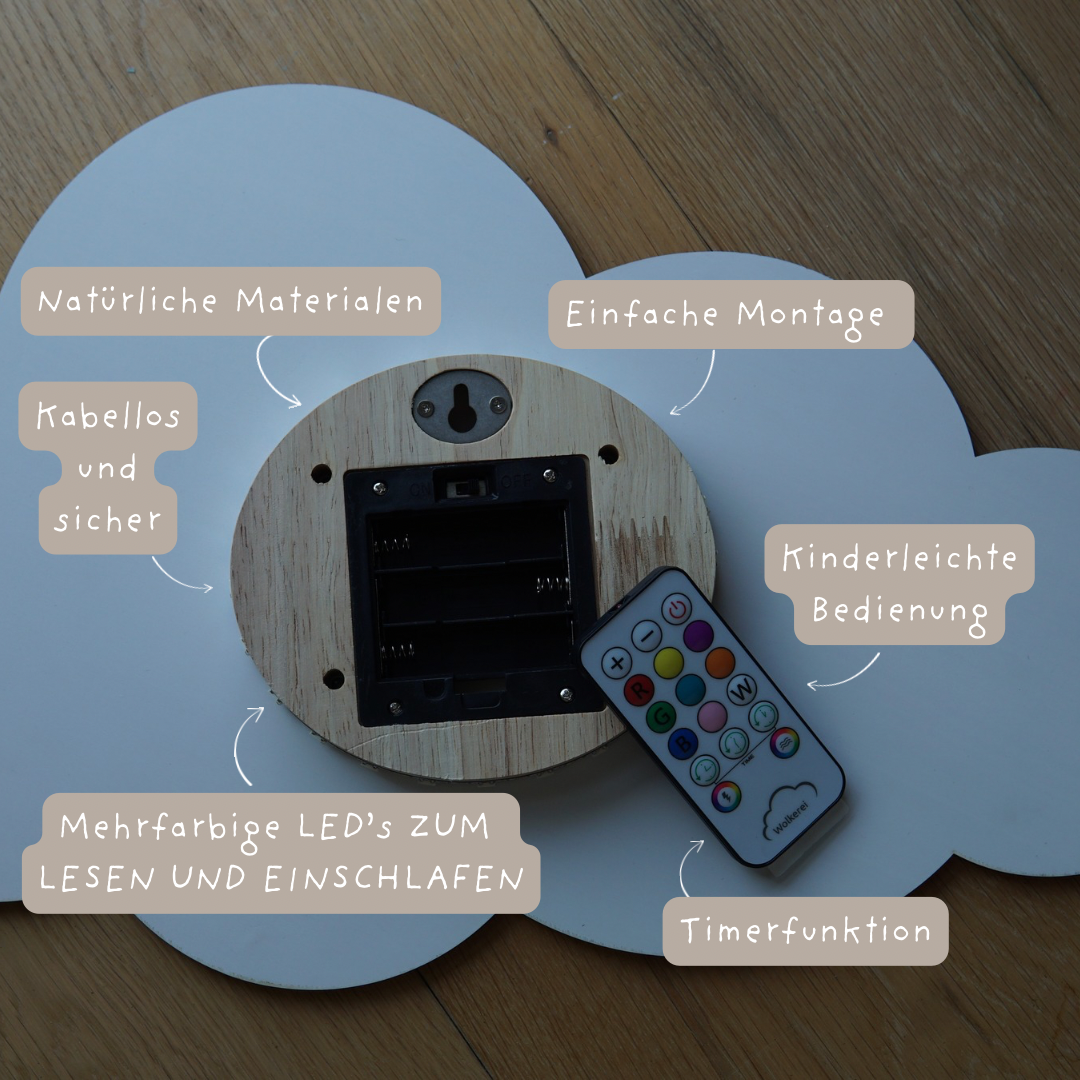Wolke "Ava" Wandlampe für das Kinderzimmer aus Holz 45cm