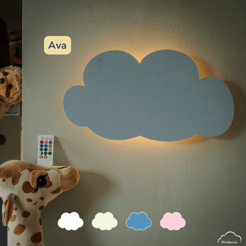 Kinderzimmer Wolkenlampe „Ava“ aus Holz (45cm) – Das beruhigende LED-Nachtlicht mit Schlafaugen für sanftes Einschlafen