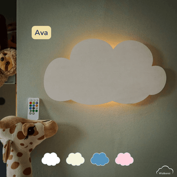 Kinderzimmer Wolkenlampe „Ava“ aus Holz (45cm) – Das beruhigende LED-Nachtlicht mit Schlafaugen für sanftes Einschlafen