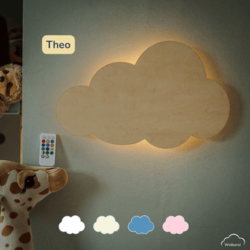 Kinderzimmer Wolkenlampe Wolke „Theo“ aus Holz (45cm) – Das smarte LED-Nachtlicht für sanftes Einschlafen & geborgene Nächte