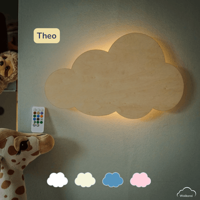 Kinderzimmer Wolkenlampe Wolke „Theo“ aus Holz (45cm) – Das smarte LED-Nachtlicht für sanftes Einschlafen & geborgene Nächte