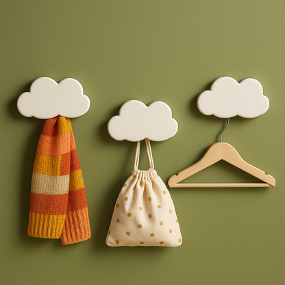 3er Set "Ava" Holzhaken in Wolkenform 8cm | Dekorativer Kleiderhaken & Aufhänger für Jacken, Taschen & Handtücher | Aufhänger für das Kinderzimmer