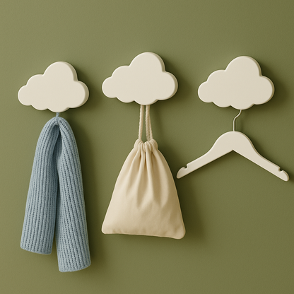 3er Set "Theo" Holzhaken in Wolkenform 8cm | Dekorativer Kleiderhaken & Aufhänger für Jacken, Taschen & Handtücher | Aufhänger für das Kinderzimmer