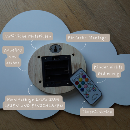 Wolke "Ava" Wandlampe für das Kinderzimmer aus Holz 45cm