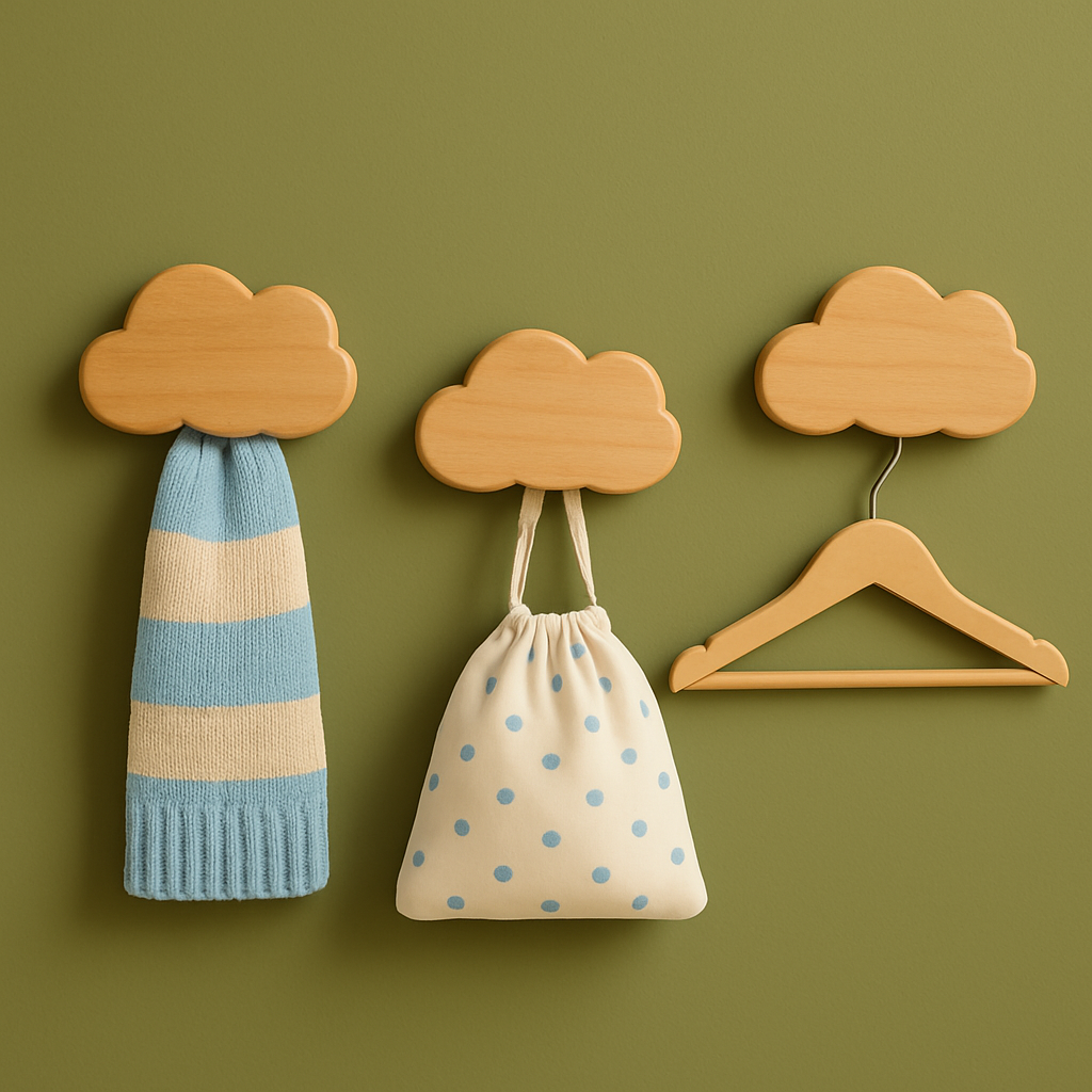 3er Set "Ava" Holzhaken in Wolkenform 8cm | Dekorativer Kleiderhaken & Aufhänger für Jacken, Taschen & Handtücher | Aufhänger für das Kinderzimmer