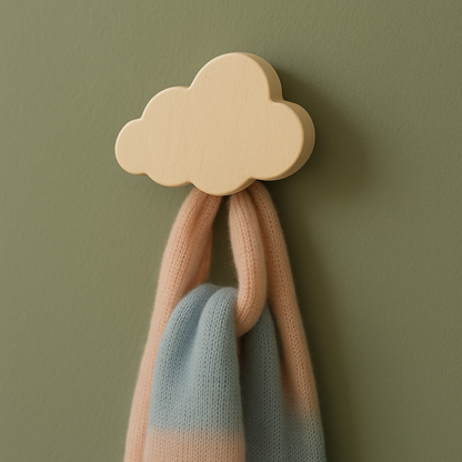 Holzhaken in Wolkenform "Theo" 8cm | Dekorativer Kleiderhaken & Aufhänger für Jacken, Taschen & Handtücher | Aufhänger für das Kinderzimmer