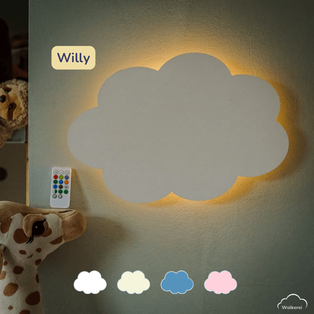 Wolke "Willy" Wandlampe für das Kinderzimmer aus Holz 45cm