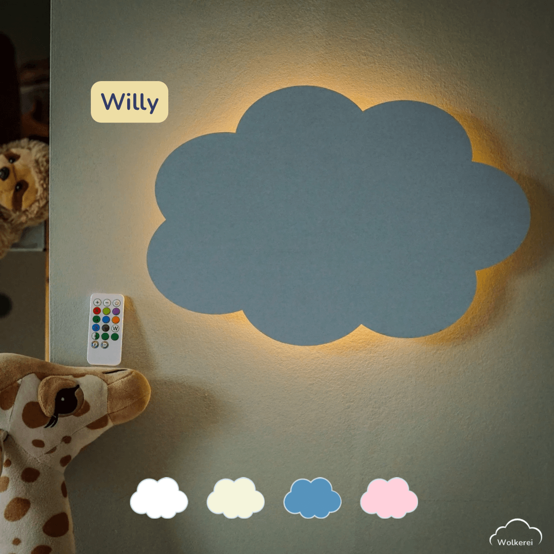 Wolke "Willy" Wandlampe für das Kinderzimmer aus Holz 45cm