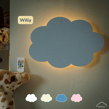 Kinderzimmer Wolkenlampe Wolke „Willy“ aus Holz (45cm) – Das fröhliche LED-Nachtlicht für eine glückliche Einschlafzeit