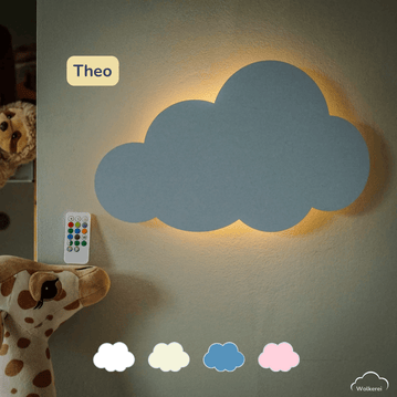 Kinderzimmer Wolkenlampe Wolke „Theo“ aus Holz (45cm) – Das smarte LED-Nachtlicht für sanftes Einschlafen & geborgene Nächte