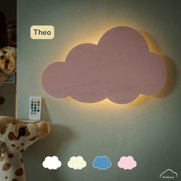 Kinderzimmer Wolkenlampe Wolke „Theo“ aus Holz (45cm) – Das smarte LED-Nachtlicht für sanftes Einschlafen & geborgene Nächte