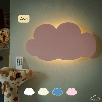 Kinderzimmer Wolkenlampe „Ava“ aus Holz (45cm) – Das beruhigende LED-Nachtlicht mit Schlafaugen für sanftes Einschlafen