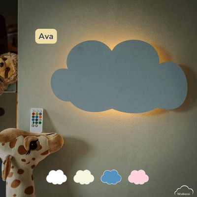 Kinderzimmer Wolkenlampe „Ava“ aus Holz (45cm) – Das beruhigende LED-Nachtlicht mit Schlafaugen für sanftes Einschlafen