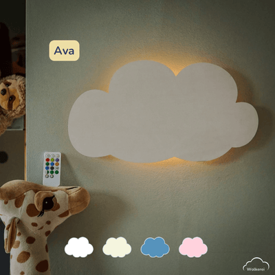Kinderzimmer Wolkenlampe „Ava“ aus Holz (45cm) – Das beruhigende LED-Nachtlicht mit Schlafaugen für sanftes Einschlafen